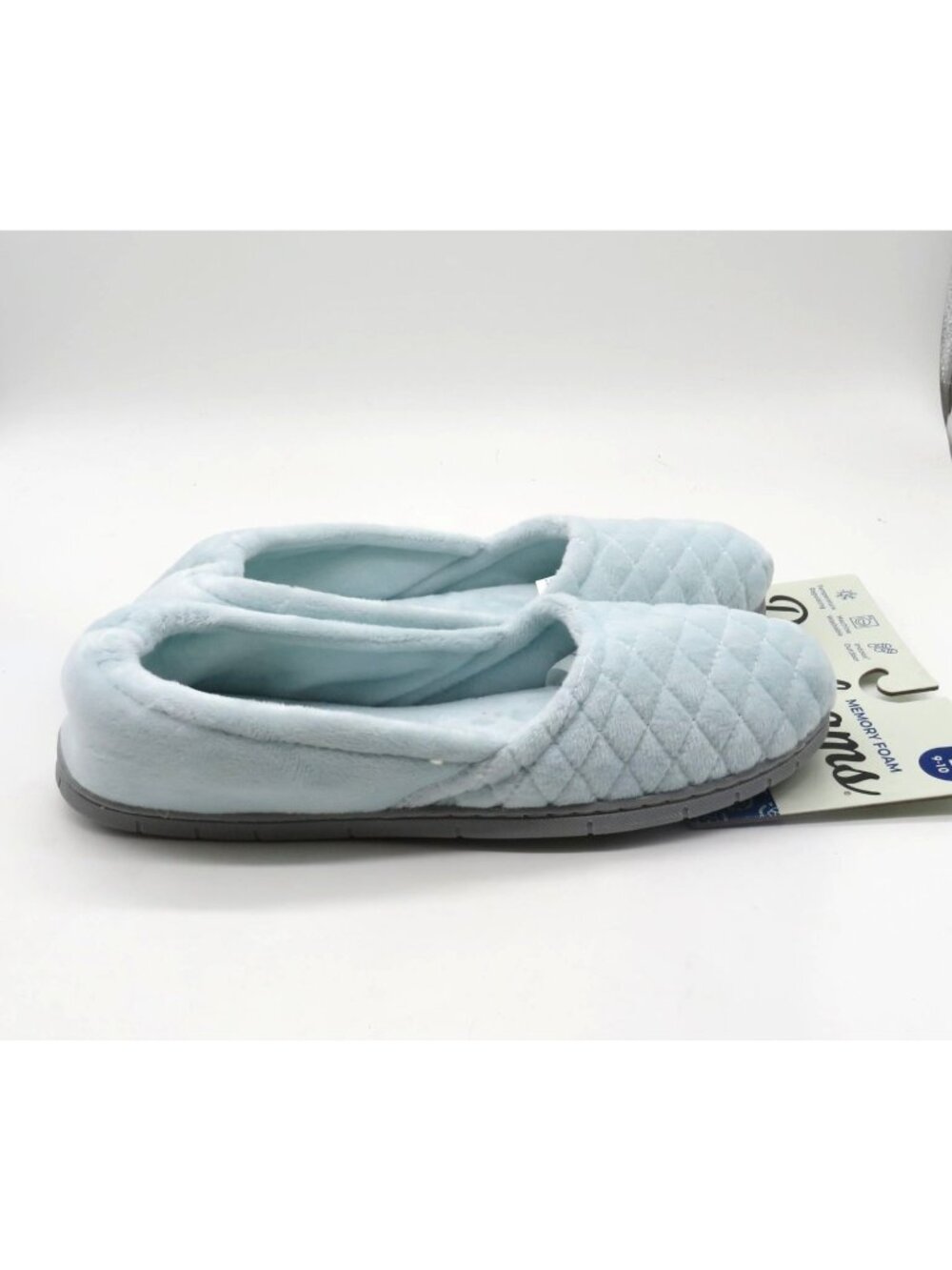 Dearfoams Womens Quilted Memory Foam Slippers L 9-10 Light Blue NEW